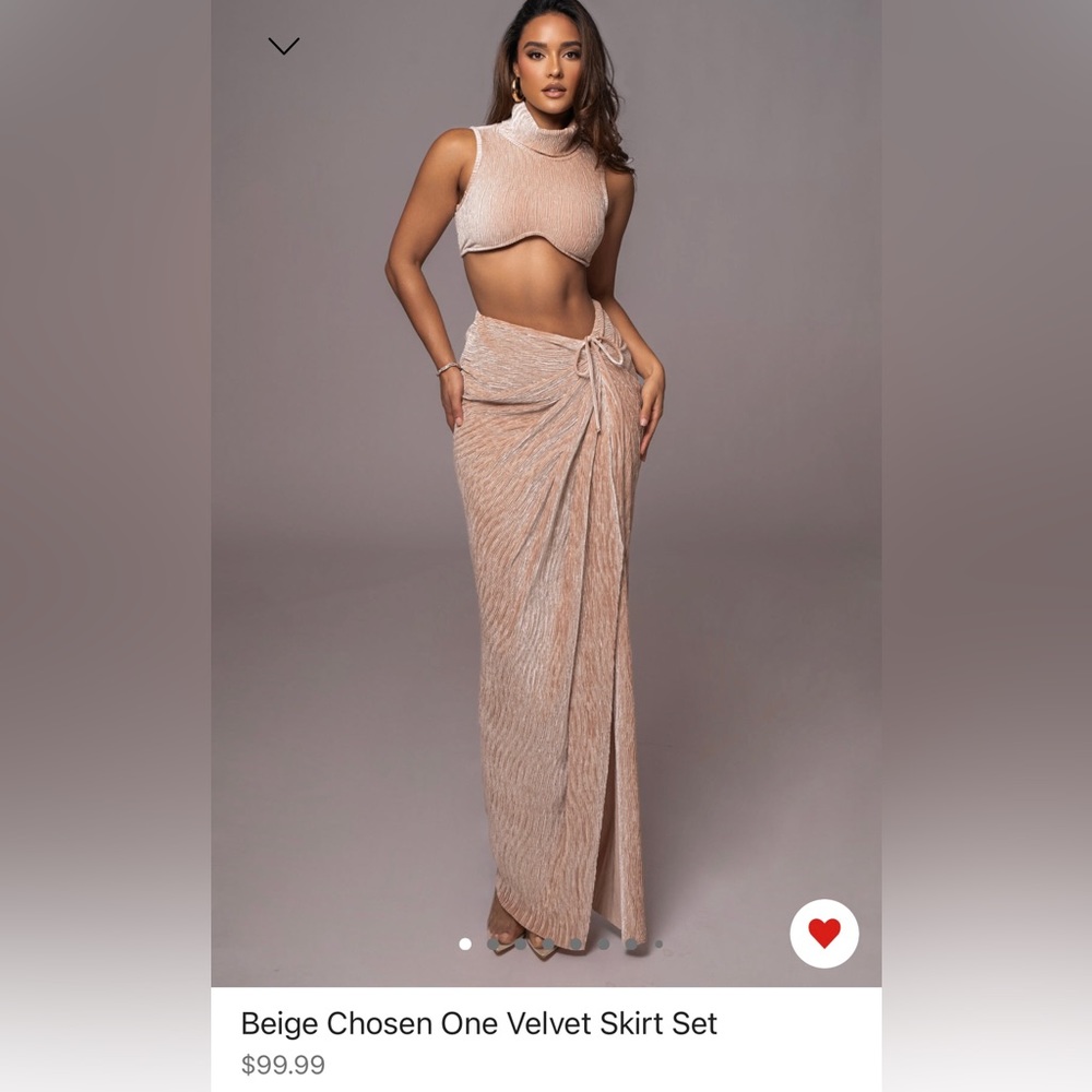 Jluxlabel beige chosen one velvet skirt set